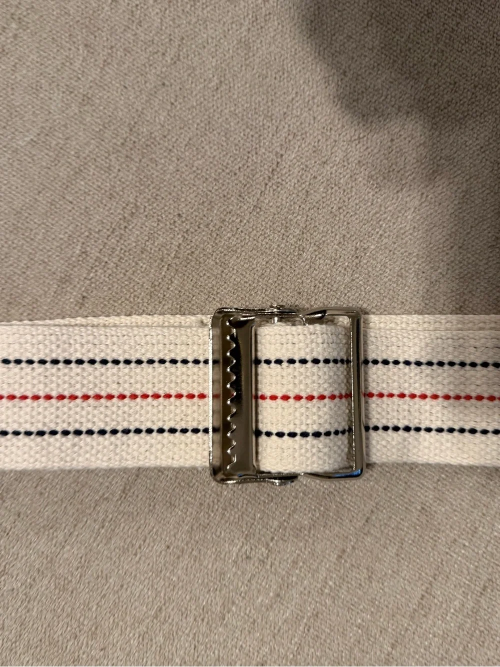 White Webbing Stripe Belt with Red & Navy Accents